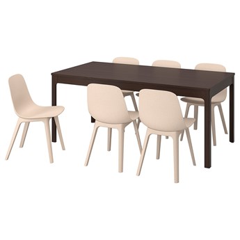 IKEA EKEDALEN / ODGER Stół i 6 krzeseł, ciemnobrązowy/biały beżowy, 180/240 cm