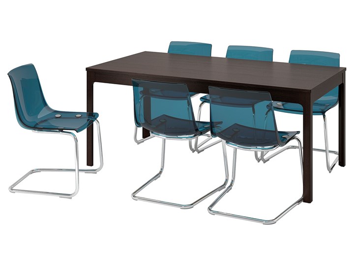 IKEA EKEDALEN / TOBIAS Stół i 6 krzeseł, ciemnobrązowy/niebieski, 180/240 cm Pomieszczenie Jadalnia Kategoria Stoły z krzesłami