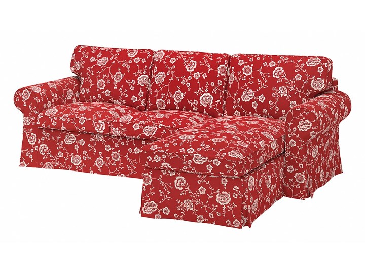 IKEA EKTORP Sofa 3-osobowa z szezlongiem, Virestad czerwony/biały, Szerokość: 252 cm Stała konstrukcja Pomieszczenie Salon