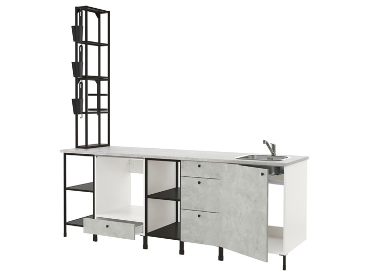 IKEA ENHET Kuchnia, antracyt/imitacja betonu, 243x63.5x241 cm Kolor Szary Kategoria Zestawy mebli kuchennych