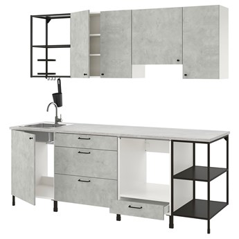 IKEA ENHET Kuchnia, antracyt/imitacja betonu, 243x63.5x222 cm