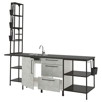 IKEA ENHET Kuchnia, antracyt/imitacja betonu, 243x63.5x241 cm
