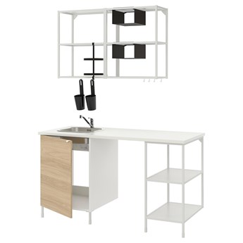 IKEA ENHET Kuchnia, biały/imit. dębu, 163x63.5x222 cm