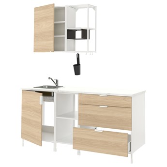 IKEA ENHET Kuchnia, biały/imit. dębu, 183x63.5x222 cm