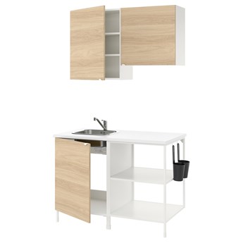 IKEA ENHET Kuchnia, biały/imit. dębu, 123x63.5x222 cm