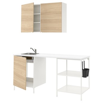 IKEA ENHET Kuchnia, biały/imit. dębu, 183x63.5x222 cm