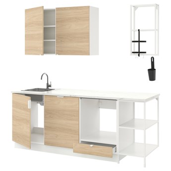 IKEA ENHET Kuchnia, biały/imit. dębu, 223x63.5x222 cm