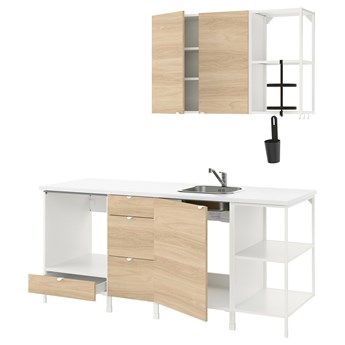 IKEA ENHET Kuchnia, biały/imit. dębu, 203x63.5x222 cm