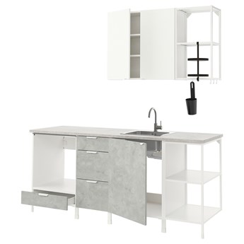 IKEA ENHET Kuchnia, biały/imitacja betonu biały, 203x63.5x222 cm