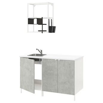 IKEA ENHET Kuchnia, biały/imitacja betonu, 143x63.5x222 cm