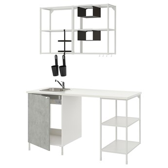 IKEA ENHET Kuchnia, biały/imitacja betonu, 163x63.5x222 cm
