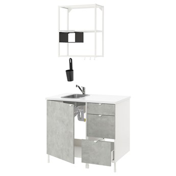 IKEA ENHET Kuchnia, biały/imitacja betonu, 103x63.5x222 cm