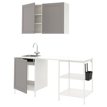 IKEA ENHET Kuchnia, biały/szary rama, 183x63.5x222 cm