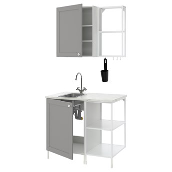 IKEA ENHET Kuchnia, biały/szary rama, 103x63.5x222 cm