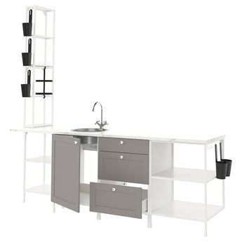 IKEA ENHET Kuchnia, biały/szary rama, 243x63.5x241 cm