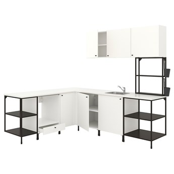 IKEA ENHET Kuchnia narożna, antracyt/biały, Wysokość szafka wisząca: 135 cm
