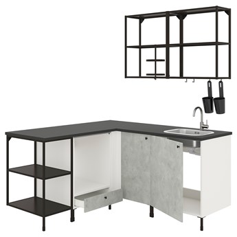 IKEA ENHET Kuchnia narożna, antracyt/imitacja betonu, Wysokość szafka wisząca: 75 cm
