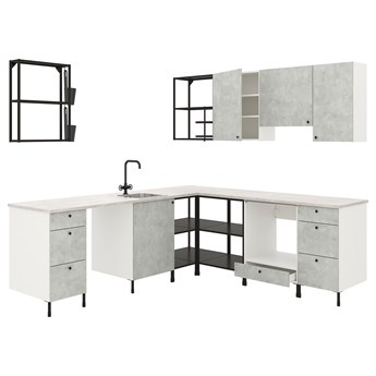 IKEA ENHET Kuchnia narożna, antracyt/imitacja betonu, Wysokość szafka wisząca: 75 cm