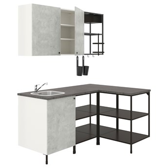 IKEA ENHET Kuchnia narożna, antracyt/imitacja betonu, Wysokość szafka wisząca: 75 cm