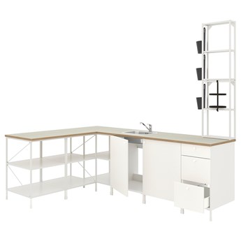 IKEA ENHET Kuchnia narożna, biały, Wysokość szafka wisząca: 150 cm