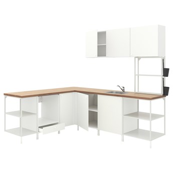 IKEA ENHET Kuchnia narożna, biały, Wysokość szafka wisząca: 135 cm