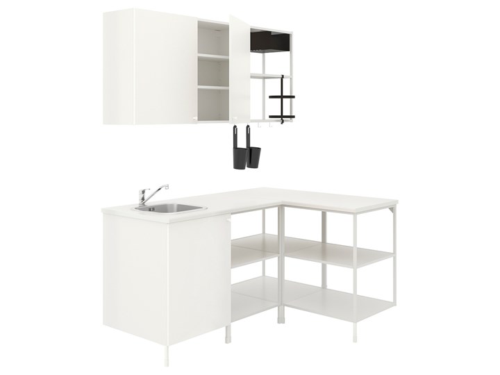 IKEA ENHET Kuchnia narożna, biały, Wysokość szafka wisząca: 75 cm