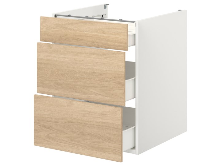 IKEA ENHET Szafka stojąca/3 szuflady, biały/imit. dębu, 60x62x75 cm