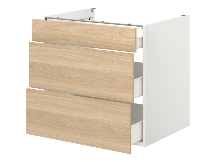 IKEA ENHET Szafka stojąca/3 szuflady, biały/imit. dębu, 80x62x75 cm