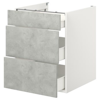 IKEA ENHET Szafka stojąca/3 szuflady, biały/imitacja betonu, 60x62x75 cm