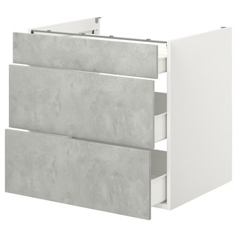 IKEA ENHET Szafka stojąca/3 szuflady, biały/imitacja betonu, 80x62x75 cm