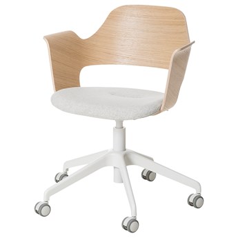 IKEA FJÄLLBERGET Krzesło konferencyjne z kółkami, Okleina dębowa bejcowana na biało/Gunnared beżowy, Przetestowano dla: 110 kg