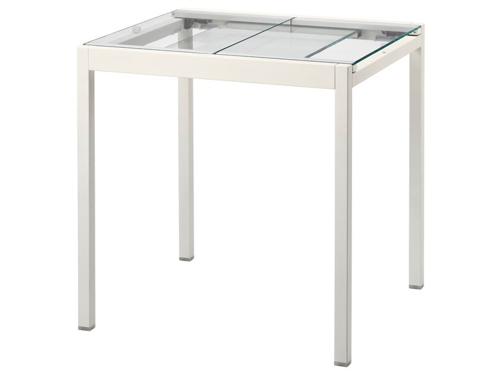 IKEA GLIVARP Stół rozkładany, przezroczysty/biały, 75/115x70 cm Metal Kategoria Stoły kuchenne Szkło Tworzywo sztuczne Stal Wysokość 74 cm Liczba miejsc Do 4 osób