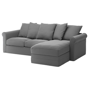IKEA GRÖNLID Sofa 3-osobowa z szezlongiem, Ljungen średnioszary, Wysokość z poduchami oparcia: 104 cm