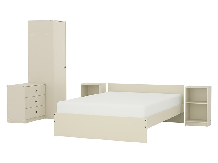 IKEA GURSKEN Zestaw mebli do sypialni 5 szt, jasnobeżowy, Szer. materaca: 140 cm Pomieszczenie Sypialnia Kategoria Zestawy mebli do sypialni