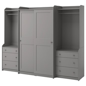 IKEA HAUGA Kombinacja szafy, Szary, 258x55x199 cm