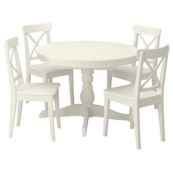 IKEA INGATORP / INGOLF Stół i 4 krzesła, biały/biały, 110/155 cm