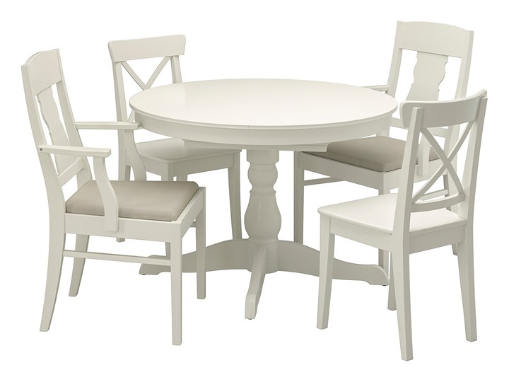 IKEA INGATORP / INGOLF Stół i 4 krzesła, biały/Nordvalla beżowy, 110/155 cm
