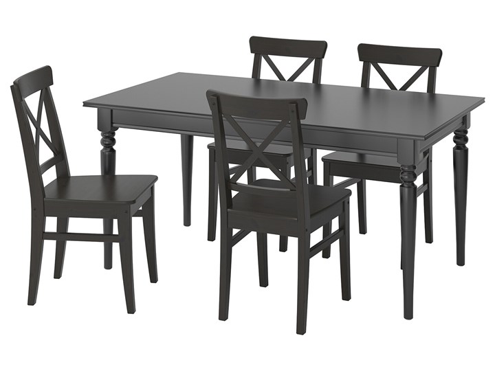 IKEA INGATORP / INGOLF Stół i 4 krzesła, czarny/brązowoczarny, 155/215 cm