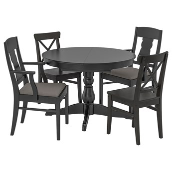 IKEA INGATORP / INGOLF Stół i 4 krzesła, czarny/Nolhaga szary/beż, 110/155 cm