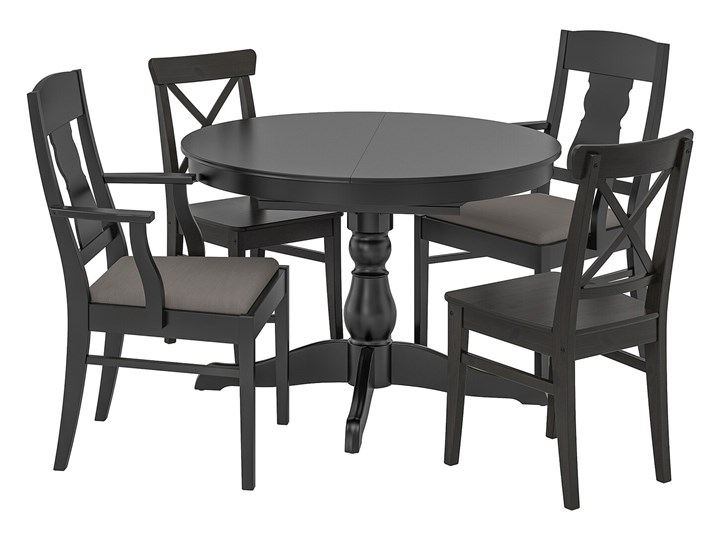 IKEA INGATORP / INGOLF Stół i 4 krzesła, czarny/Nolhaga szary/beż, 110/155 cm