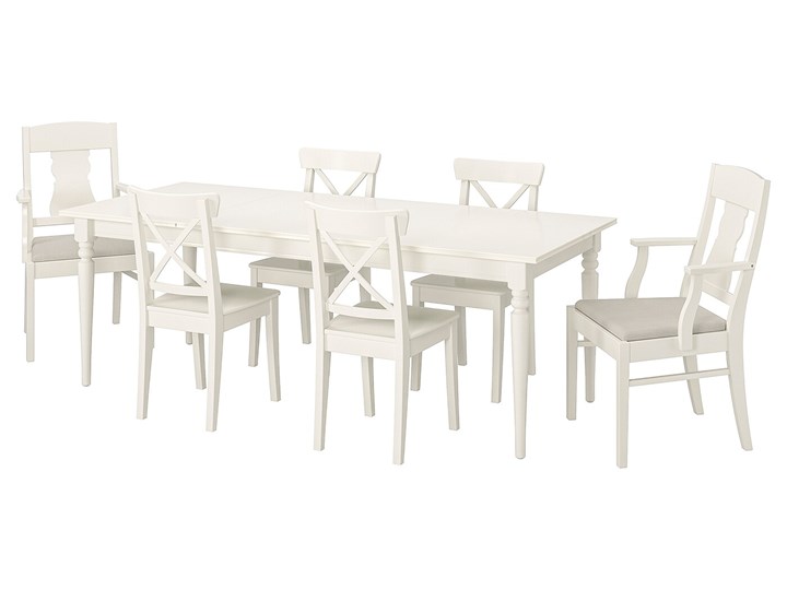 IKEA INGATORP / INGOLF Stół i 6 krzeseł, biały/Nordvalla beżowy, 155/215 cm Kategoria Stoły z krzesłami