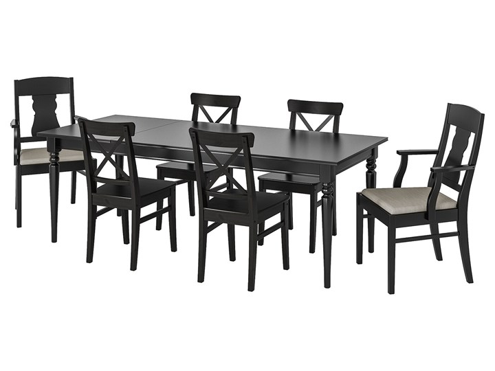 IKEA INGATORP / INGOLF Stół i 6 krzeseł, czarny/Nolhaga szary/beż, 155/215 cm