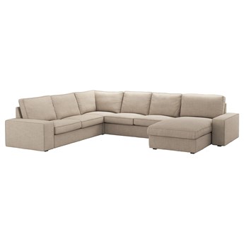 IKEA KIVIK Sofa narożna 5-osobowa, z szezlongiem/Hillared beżowy, Głębokość szezlonga: 163 cm