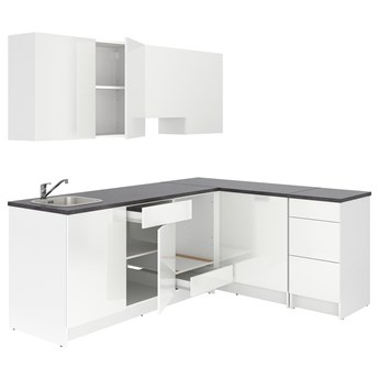 IKEA KNOXHULT Kuchnia narożna, połysk/biały, 243x164x220 cm