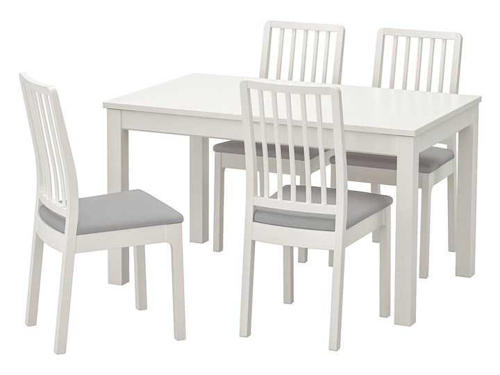 IKEA LANEBERG / EKEDALEN Stół i 4 krzesła, biały/biały jasnoszary, 130/190x80 cm