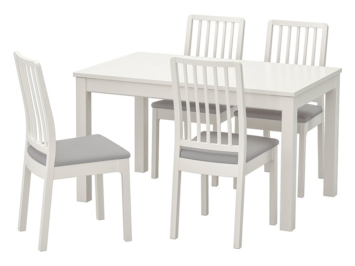 IKEA LANEBERG / EKEDALEN Stół i 4 krzesła, biały/biały jasnoszary, 130/190x80 cm Kategoria Stoły z krzesłami