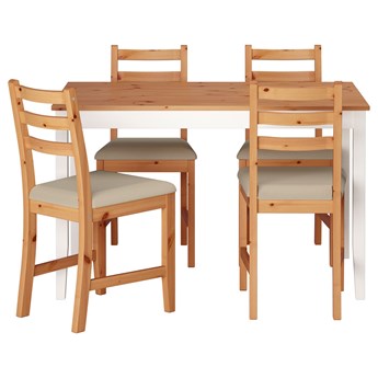 IKEA LERHAMN Stół i 4 krzesła, bejca jasna patyna biała bejca/Vittaryd beżowy, 118x74 cm