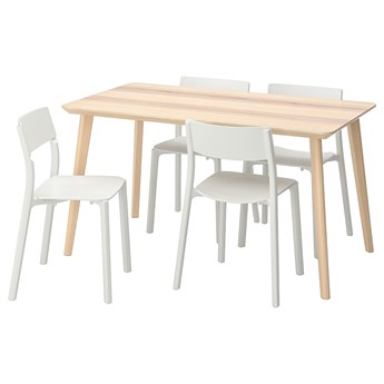 IKEA LISABO / JANINGE Stół i 4 krzesła, okleina jesionowa/biały, 140x78 cm