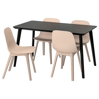 IKEA LISABO / ODGER Stół i 4 krzesła, czarny/beżowy, 140x78 cm