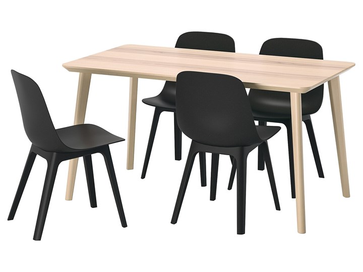 IKEA LISABO / ODGER Stół i 4 krzesła, okleina jesionowa/antracyt, 140x78 cm